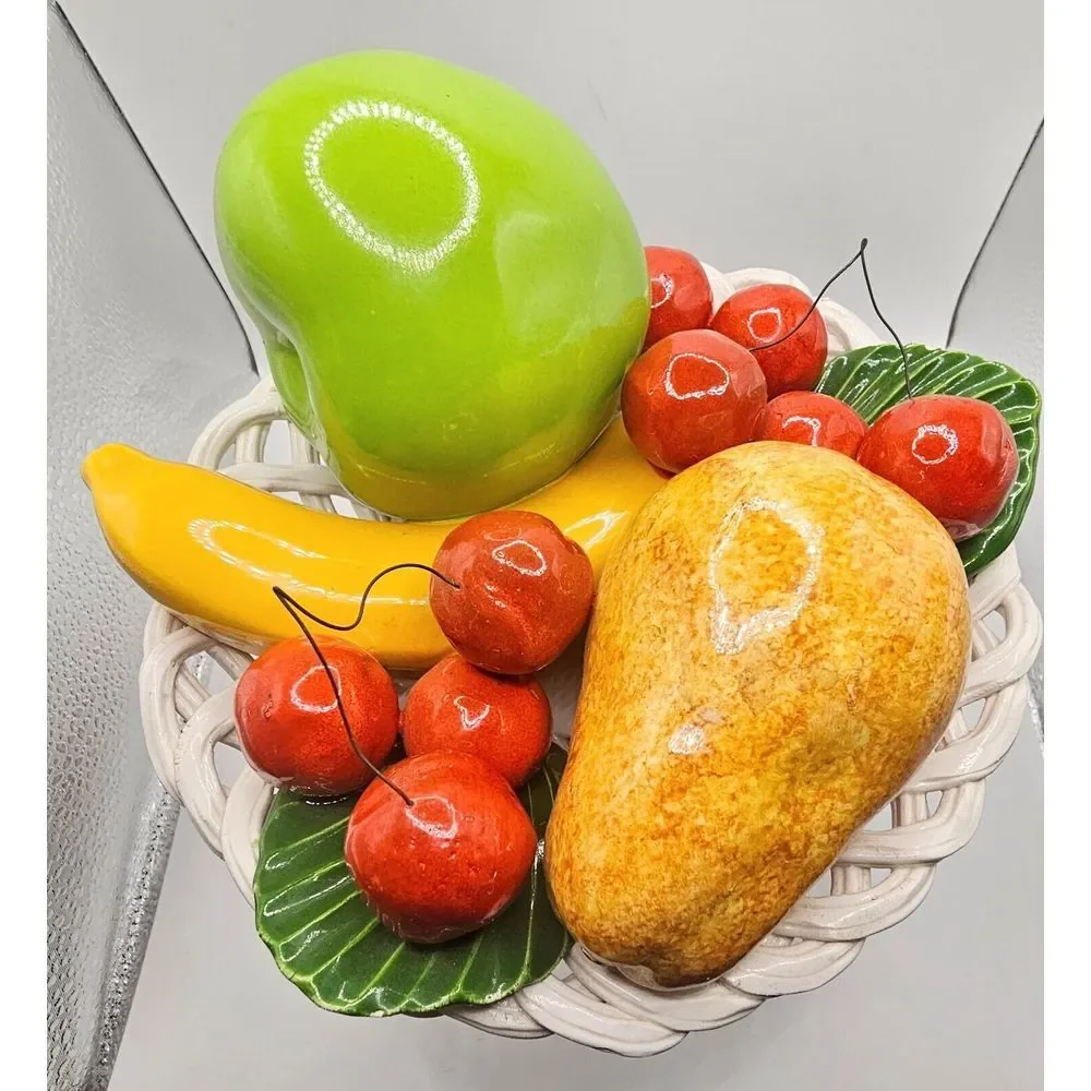 8" BASSANO Pottery Italian Capodimonte Ceramic Centerpiece Fruit Basket Pedestal - Picture 6 of 11